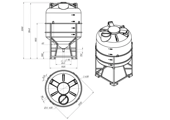 Емкость ЦКТ 5000 л с патрубком 110мм с фланцем белая в обрешетке