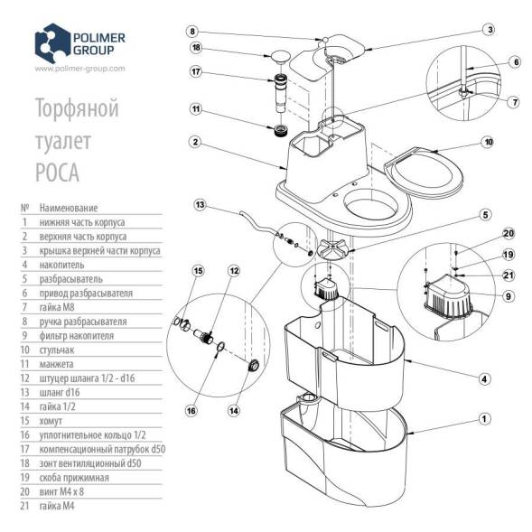 Торфяной биотуалет «РОСА» серого цвета