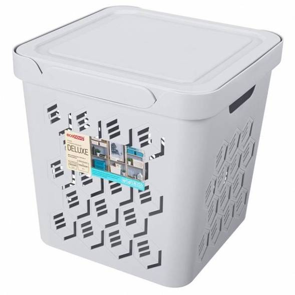 Ящик с крышкой универсальный Deluxe, 286x286x286 мм, 18л, светло-серый