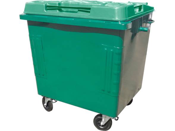 Контейнер для мусора металлический на колесах с пластиковой крышкой, 1100 л (1.1 м³), зеленый [КТБО-1,1 зелёный]