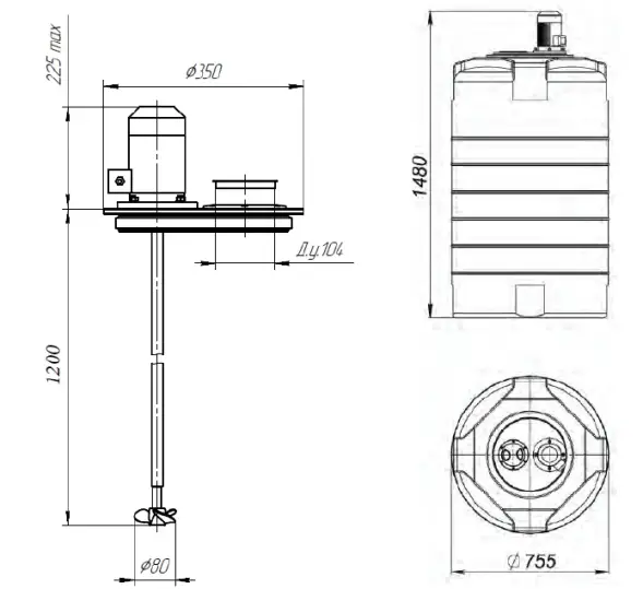 Емкость T 500 синий с пропеллерной мешалкой