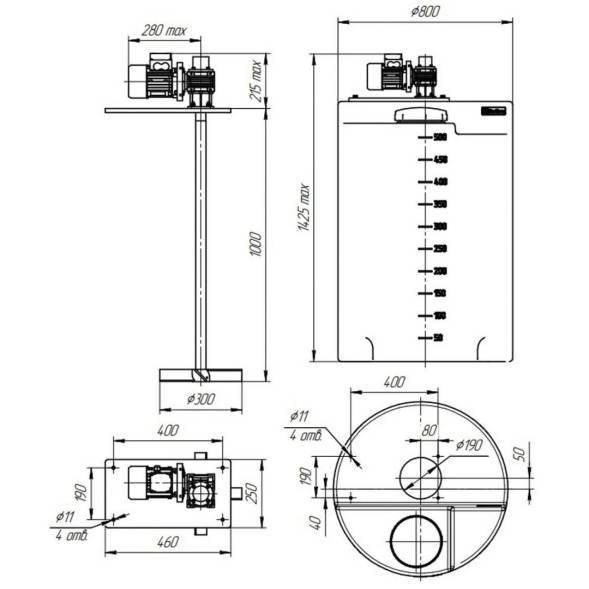 Емкость дозировочная 500 л с лопастной мешалкой