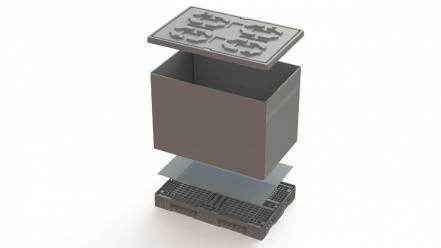 Крупногабаритный разборный пластиковый облегчённый контейнер Polybox, 1210x810x350/1100 мм, серый [PolyBox]